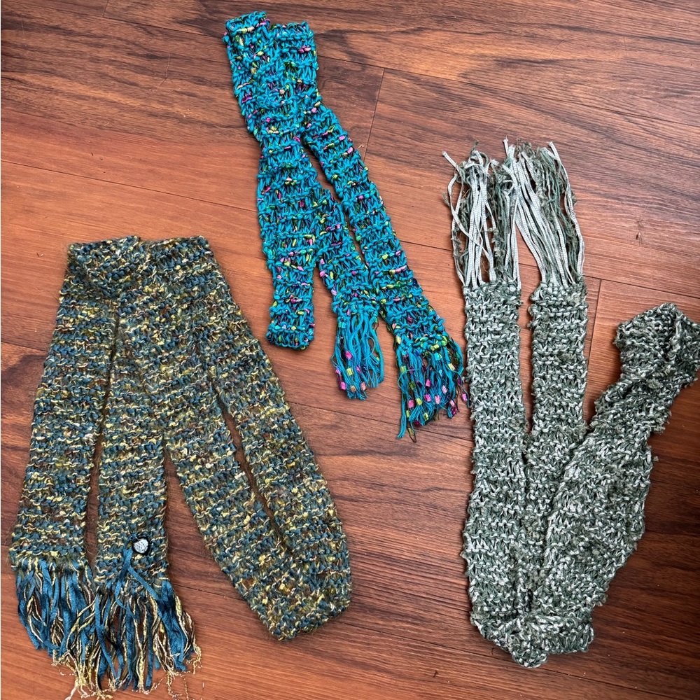 Hand knit skinny scarves